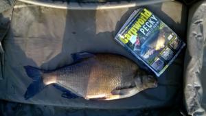 14Lb bream. The magazine was included to give some scale to the size of the fish. Caught on an 18mm poachers T&M boillie and was part of a weekends catch  of 15 fish including three 20s up to 23lb 20.8.17