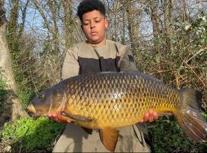 Harley Williams 17Lb 6oz caught on a little yellow pop up on a spinner rig. Dartford Baldwins lakes February 24