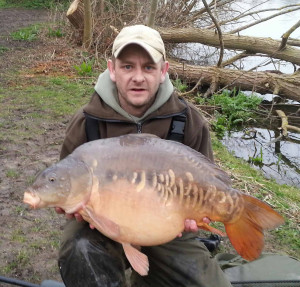 Dave Smith 28Lb Westminster Field Lake. Landed after just 2.5hrs of getting the rods out at 9.20 am 11.3.14