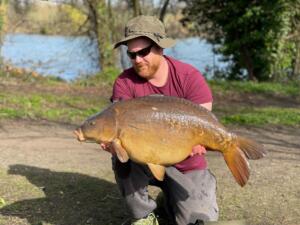Danny Eastwood 34Lb 12oz from Sutton Car Park Lake. It came to a chod rig-fished over a scattering of boilies 22.3.22
